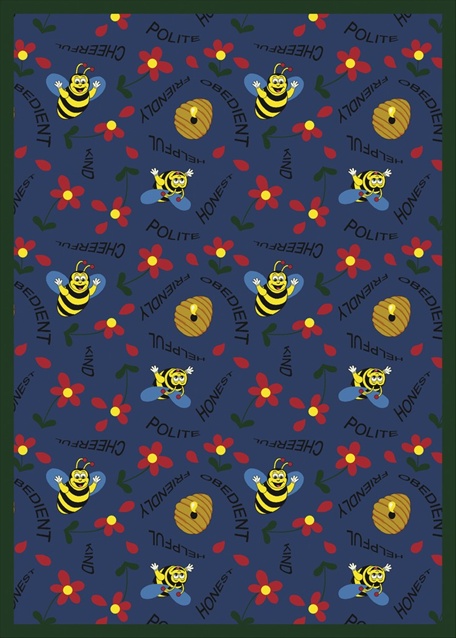 1451B-01 Bee Attitudes Blue 3 ft.10 in. x 5 ft.4 in. WearOn Nylon Machine Tufted- Cut Pile Just for Kids Rug
