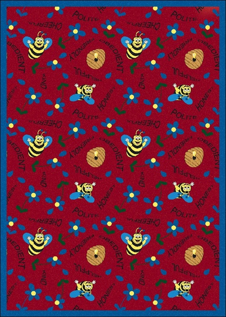 1451B-02 Bee Attitudes Red 3 ft.10 in. x 5 ft.4 in.  WearOn Nylon Machine Tufted- Cut Pile Just for Kids Rug