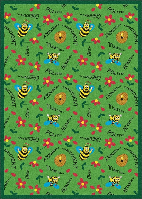 1451B-03 Bee Attitudes Green 3 ft.10 in. x 5 ft.4 in.  WearOn Nylon Machine Tufted- Cut Pile Just for Kids Rug
