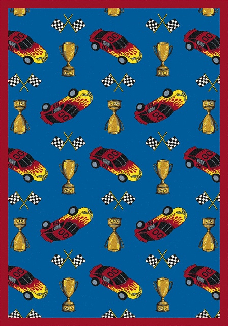 1454B-02 Start Your Engines Blue 3 ft.10 in. x 5 ft.4 in.  WearOn Nylon Machine Tufted- Cut Pile Just for Kids Rug