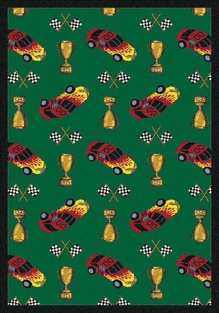 1454B-03 Start Your Engines Green 3 ft.10 in. x 5 ft.4 in.  WearOn Nylon Machine Tufted- Cut Pile Just for Kids Rug