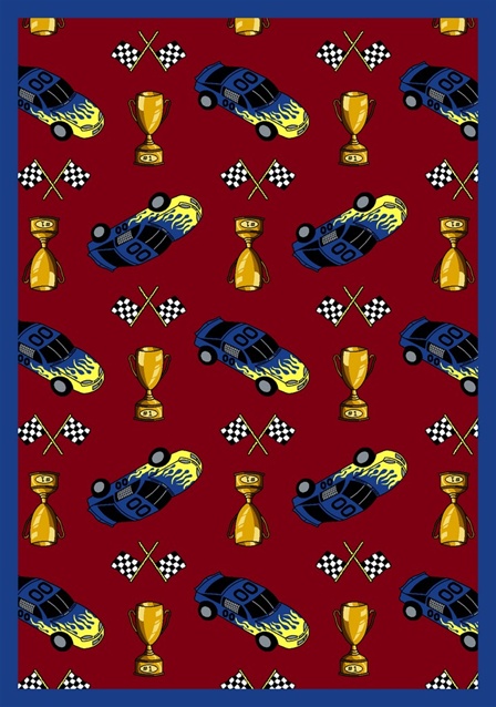 Start Your Engines Red 7 ft.8 in. x 10 ft.9 in. WearOn Nylon Machine Tufted- Cut Pile Just for Kids Rug