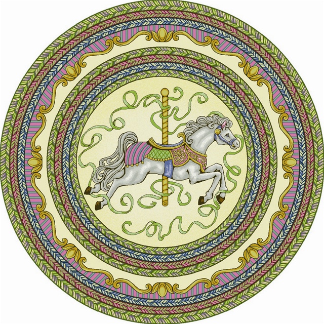 Carousel Yellow 5 ft.4 in. Round WearOn Nylon Machine Tufted- Cut Pile Just for Kids Rug
