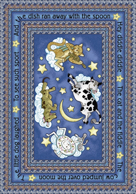Hey Diddle Diddle Blue 3 ft.10 in. x 5 ft.4 in.  WearOn Nylon Machine Tufted- Cut Pile Just for Kids Rug