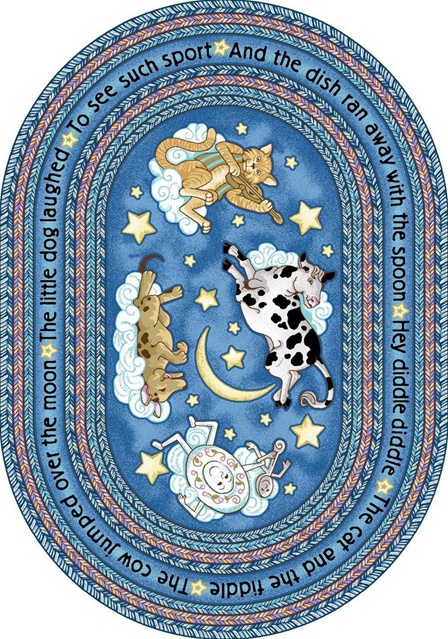 Hey Diddle Diddle Blue 3 ft.10 in. x 5 ft.4 in. Oval WearOn Nylon Machine Tufted- Cut Pile Just for Kids Rug