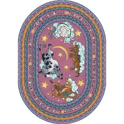 Hey Diddle Diddle Pink 3 ft.10 in. x 5 ft.4 in. Oval  WearOn Nylon Machine Tufted- Cut Pile Just for Kids Rug