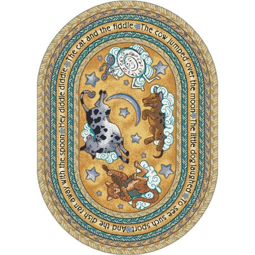 Hey Diddle Diddle Yellow 5 ft.4 in. x 7 ft.8 in. Oval  WearOn Nylon Machine Tufted- Cut Pile Just for Kids Rug