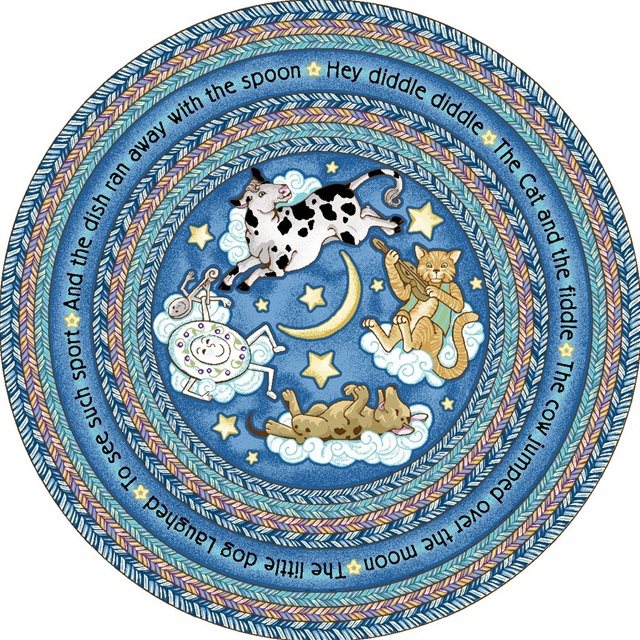 1474H-01 Hey Diddle Diddle Blue 5 ft.4 in. Round  WearOn Nylon Machine Tufted- Cut Pile Just for Kids Rug