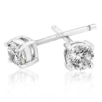 E00234RS-C01 Genuine Rhodium Plated over .925 Sterling Silver 3.5mm 3A Grade Prong Set Round Cut Clear CZ Stud Earrings in Silvertone