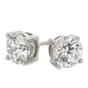 Picture of Kate Bissett E00243RS-S01 White Gold Plated over .925 Sterling Silver 6.25mm 3A Grade Prong Set Round Cut Clear CZ Stud Earrings in Silvertone