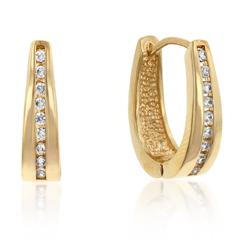 Picture of Kate Bissett E01207G-C01 18k Gold Plated Small Hoop Channel Set Round Cut Clear CZ Earrings in Goldtone