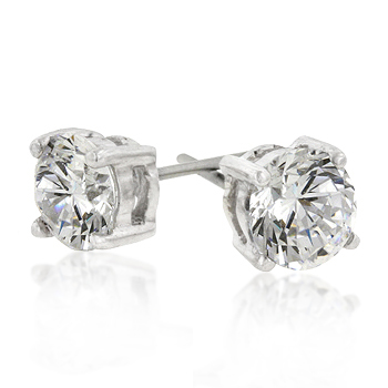 Picture of Kate Bissett E01220RS-S01-6.25MM Genuine Rhodium Plated to .925 Sterling Silver 6.25mm 3A Grade Prong Set Round Cut Clear CZ Stud Earrings in Silvertone