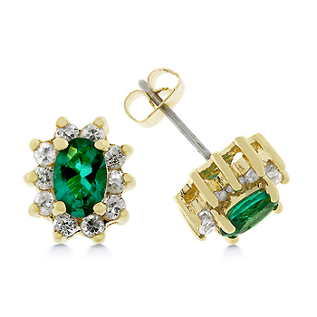 Picture of Kate Bissett E01609G-C40 18k Gold Plated Stud Earrings Featuring a Prong Set Oval Cut Emerald Green CZ Pedal Accented with Prong Set Round Cut Clear CZ in Goldtone