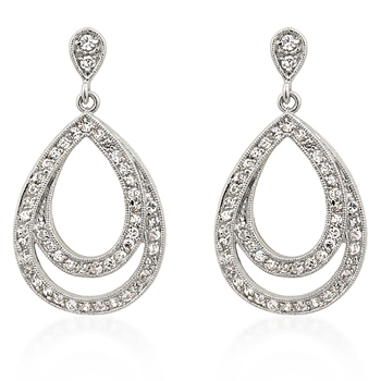 Picture of Kate Bissett E20076R-C01 Genuine Rhodium Plated Round Cut CZ Channel Set in a Teardrop Design Drop Earrings in Silvertone