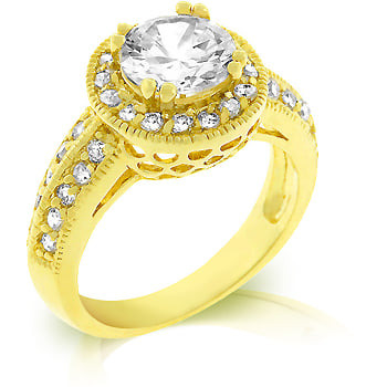 R07949G-C01-05 18k Gold Plated Pave- Channel and Prong Set CZ Milligrain Fashion Ring in Goldtone - Size 5
