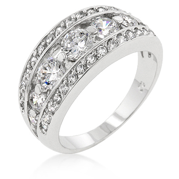 Picture of Kate Bissett R08031R-C01-10 Genuine Rhodium Plated Seven-stone Anniversary Style Ring trimmed with Pave CZ in Silvertone - Size 10