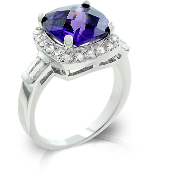 R08036R-C21-06 Genuine Rhodium Plated Amethyst Fashion Ring Accented with Clear CZ and Filigree Finish in Silvertone - Size 6