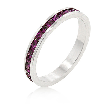 Genuine Rhodium Plated Channel Set Stacker Ring in Silvertone - Size 10