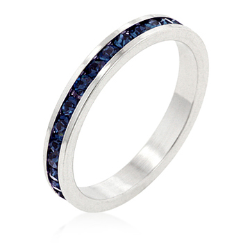 Genuine Rhodium Plated Channel Set Stacker Ring in Silvertone - Size 9