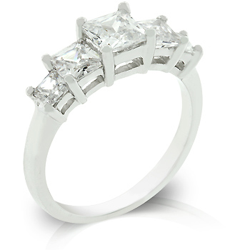 Picture of Kate Bissett R07796R-C01-09 White Gold Rhodium Princess Cut 5 Stone Anniversary Ring in Silvertone - Size 9