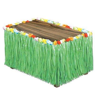 Beistle Artificial Grass Flowered Table Skirting - Pack of 6