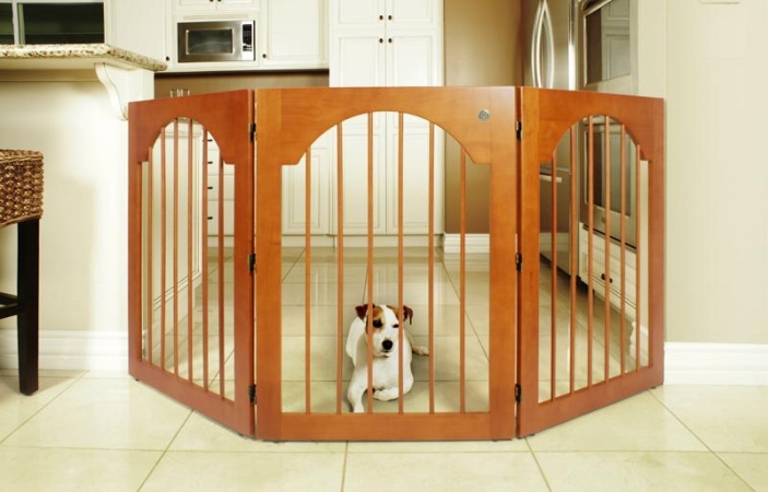 Picture of Majestic Pet 788995041146 Universal Free Standing Pet Gate Wood Insert and Cherry Stain