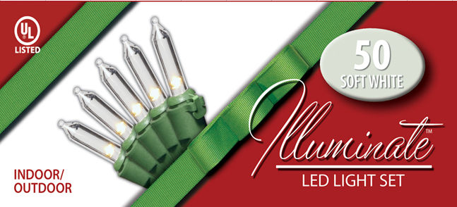 National Tree LS-874-50 50 Bulb Outdoor Soft White LED with Plastic Cover Illuminate Light Set with Green Wire-36 in. Le