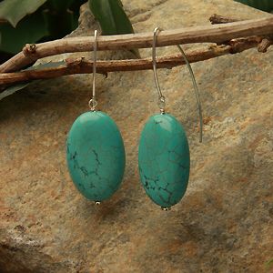 BERSTQ12430201LD Long Drop Oval 30 x 20mm Thick Flat Oval Stabilized Turquoise Earrings