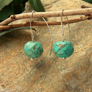 Long Drop Oval 18 x 13mm Rondell Turquoise Earrings