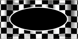 Waving Checkered Racing Flag License Plates- Ovals in the Middle