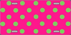 Polka Dots- Pink and Green Flat Automotive License Plates Blanks for Customizing