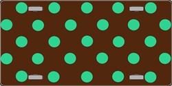 Polka Dots- Teal on Brown Flat Automotive License Plates Blanks for Customizing