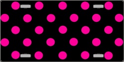 Polka Dots - Pink on Black Flat Automotive License Plates Blanks for Customizing 6 x 12 standard size