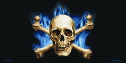 Blue Flame and Crossbones License Plates Blanks Tags