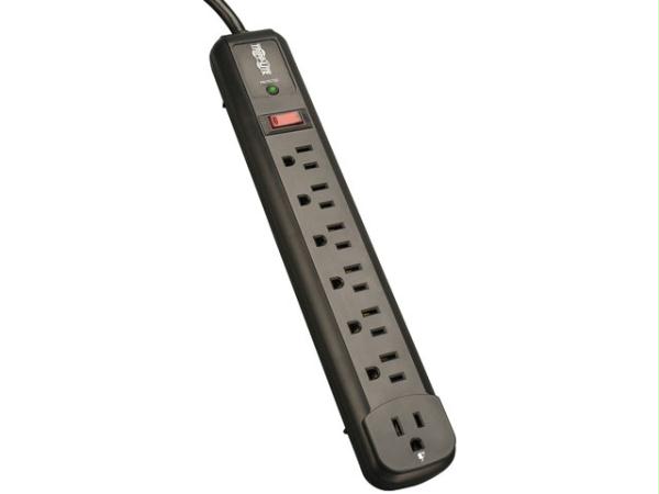 Surge Protector 7 Right Angle Outlets  4ft Cord  540 Joules - Black - Tripp Lite TLP74RB