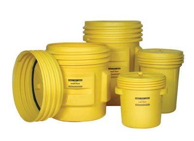 Open Head Overpack Drum, Polyethylene, 30 gal, Unlined, Yellow