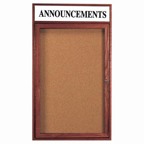 Picture of Aarco Products CBC3624RH 1-Door Enclosed Bulletin Board with Header - Cherry