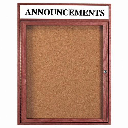 Picture of Aarco Products CBC3630RH 1-Door Enclosed Bulletin Board with Header - Cherry