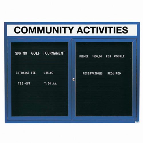 Picture of Aarco Products ADC3648HIB 36 in. H x 48 in. W 2-Door Illuminated Enclosed Directory Board with Header - Blue