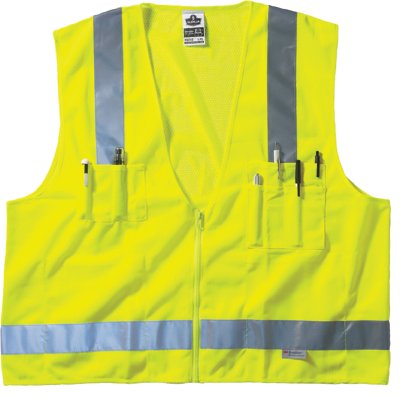 Lime Surveyor Vest Solid-Mesh Zip - Lime - L/XL