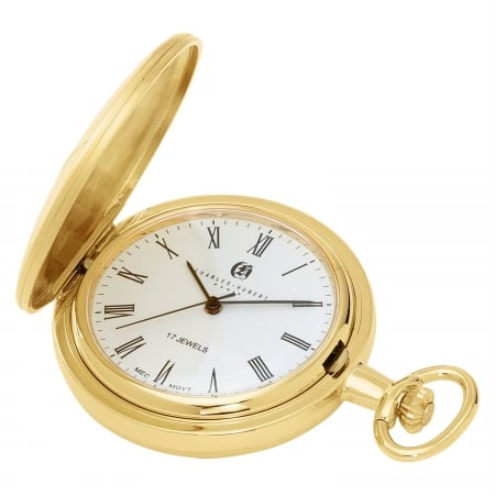 Picture of Charles-Hubert- Paris 3840 Gold-Plated Mechanical Pocket Watch with Roman Numerals and Plated Combination
