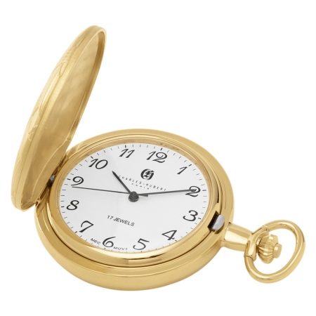 Picture of Charles-Hubert- Paris 3841-G Gold-Plated Mechanical Pocket Watch with Arabic Numerals and Plated Matte