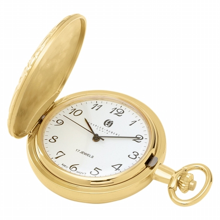 Picture of Charles-Hubert- Paris 3842 Gold-Plated Mechanical Pocket Watch with Arabic Numerals and Plated Combination