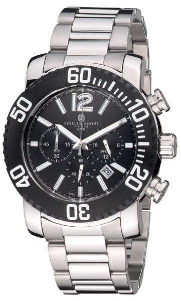 Picture of Charles-Hubert- Paris 3855-B Black Dial Chronograph Watch with Stainless Steel Strap