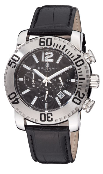 Picture of Charles-Hubert- Paris 3855-L Black Dial Chronograph Watch with Leather Strap