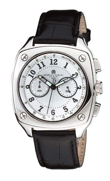 Picture of Charles-Hubert- Paris 3856 Black Dial Chronograph Watch with Leather Strap