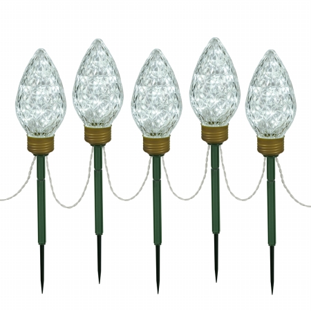 100 Light x 8.5 in. LED Polar White C9 5 Piece Stake