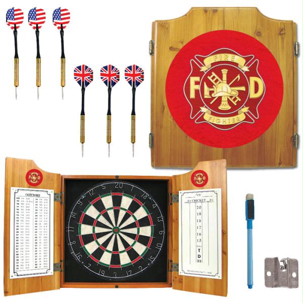 Fire Fighter Dart Cabinet Includes Darts And Board