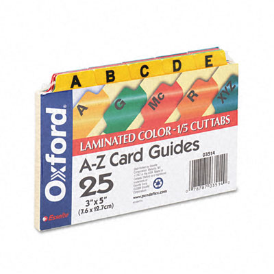 Picture of Oxford 03514 Laminated Index Card Guides- Alpha- 1/5 Tab- Manila- 3 x 5- 25/Set