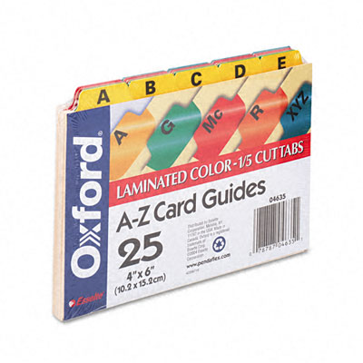 Picture of Oxford 04635 Laminated Index Card Guides- Alpha- 1/5 Tab- Manila- 4 x 6- 25/Set